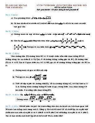 Đề thi tuyển sinh vào Lớp 10 THPT môn Toán - Năm học 2018-2019 - Sở giáo dục và đào tạo Khánh Hòa