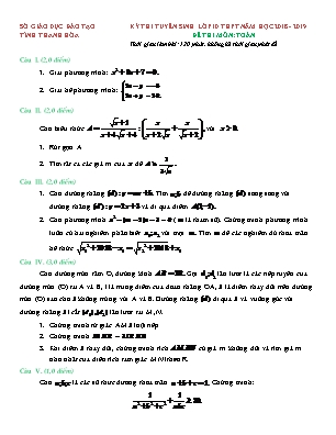 Đề thi tuyển sinh vào Lớp 10 THPT môn Toán - Năm học 2018-2019 - Sở giáo dục và đào tạo Thanh Hóa