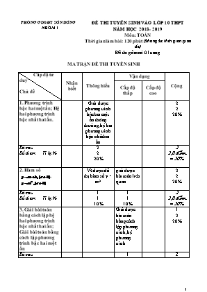 Đề thi tuyển sinh vào Lớp 10 THPT môn Toán - Nhóm 1 - Năm học 2018-2019 - Phòng giáo dục và đào tạo Sơn Dương (Có đáp án)