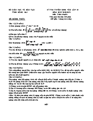 Đề thi tuyển sinh vào Lớp 10 trung học phổ thông môn Toán - Năm học 2018-2019 - Sở giáo dục và đào tạo Đồng Nai