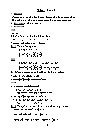 Giáo án dạy thêm Toán Lớp 8 - Chủ đề 1: Nhân đa thức