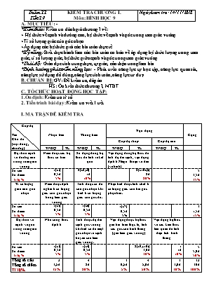 Giáo án Hình học Lớp 9 - Tiết 19: Kiểm tra Chương I - Năm học 2018-2019 - Trường THCS Quang Trung