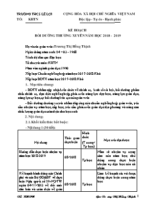 Kế hoạch Bồi dưỡng thường xuyên - Năm học 2018 - 2019 - Trương Thị Hồng Thịnh