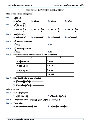 Tài liệu học tập Toán 8 - Chương 1: Nhân, chia đa thức