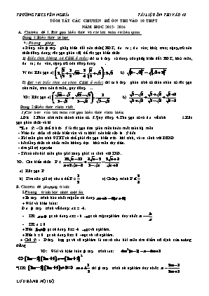 Tóm tắt các chuyên đề ôn thi vào Lớp 10 THPT môn Toán - Năm học 2015-2016 - Trường THCS Yên Nghĩa