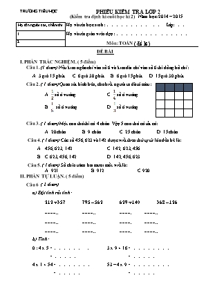 Đề kiểm tra định kì cuối học kì 2 môn Tiếng Việt Lớp 2 - Năm học 2014-2015 (Có đáp án)