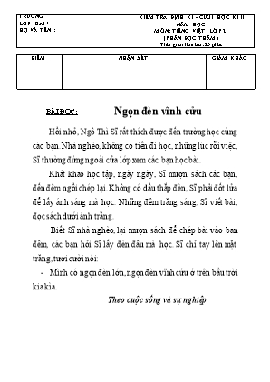 Đề kiểm tra định kỳ cuối học kỳ II môn Tiếng Việt Lớp 2 - Phần đọc thầm
