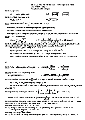 14 Đề kiểm tra học kỳ I môn Toán Lớp 9