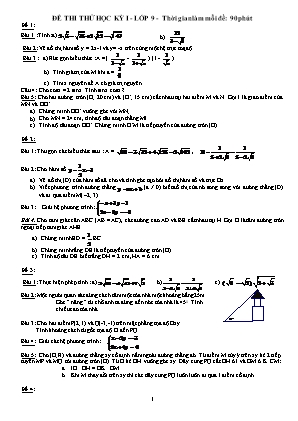 14 Đề thi thử học kỳ 1 môn Toán Lớp 9