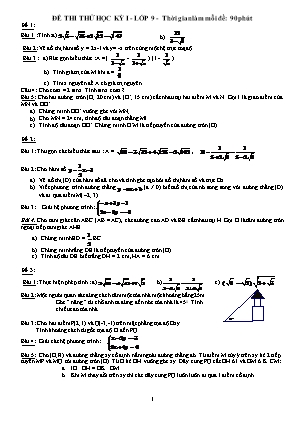 14 Đề thi thử học kỳ I môn Toán Lớp 9