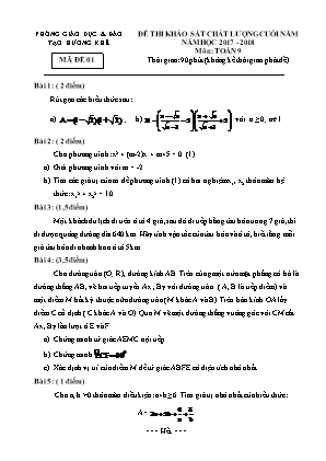 2 Đề khảo sát chất lượng cuối năm môn Toán Lớp 9 - Năm học 2017-2018 - Phòng giáo dục và đào tạo Hương Khê (Có đáp án)