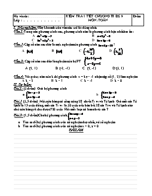 2 Đề kiểm tra 1 tiết Chương III môn Đại số Lớp 9 (Có đáp án)