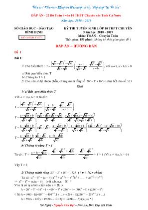 22 Bộ Toán 9 vào 10 THPT chuyên các tỉnh cả nước - Năm học 2018 – 2019 (Có đáp án chi tiết)