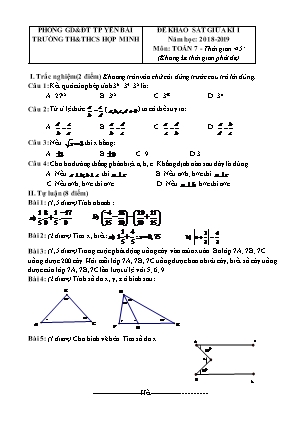 3 Đề khảo sát giữa kì I môn Toán Lớp 9 - Năm học 2018-2019 - Trường TH và THCS Hợp Minh