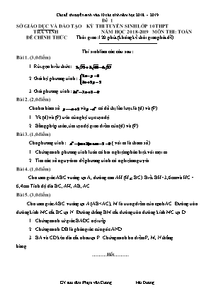 4 Đề thi tuyển sinh vào Lớp 10 THPT môn Toán - Năm học 2018-2019