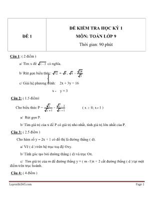 8 Đề kiểm tra học kỳ 1 môn Toán Lớp 9 (Có đáp án)