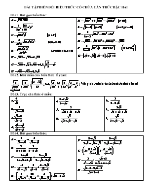Bài tập biến đổi biểu thức có chứa căn thức bậc hai