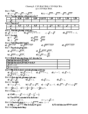 Bài tập Đại số 9 - Chương 1: Căn bậc hai – Căn bậc ba
