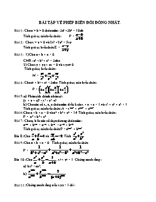 Bài tập Đại số 9: Phép biến đổi đồng nhất