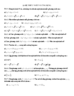 Bài tập Toán 9 - Bài 6: Hệ thức Vi-ét và ứng dụng