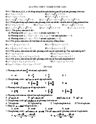 Bài tập Toán Lớp 9 - Bài 5: Công thức nghiệm thu gọn