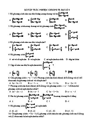 Bài tập trắc nghiệm Chương III môn Đại số Lớp 9