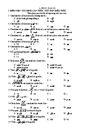 Bài tập trắc nghiệm Toán 9 luyện thi vào Lớp 10