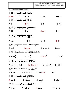 Bộ đề kiểm tra Chương I môn Đại số Khối 9