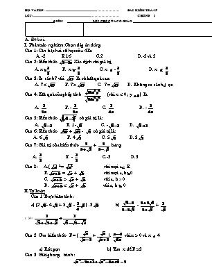 Bộ đề kiểm tra Chương I môn Đại số Lớp 9