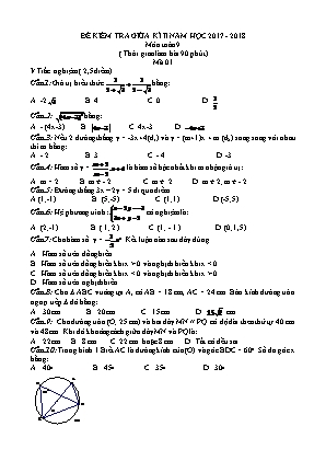 Bộ đề kiểm tra giữa học kỳ II môn Toán Lớp 9 - Năm học 2017-2018