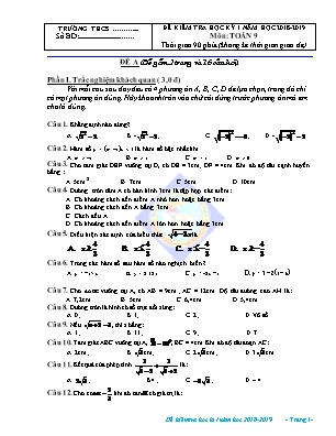 Bộ đề kiểm tra học kỳ I môn Toán Lớp 9 - Năm học 2018-2019