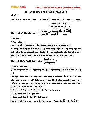 Bộ đề thi giữa học kì 2 môn Toán Lớp 9 (Có đáp án)