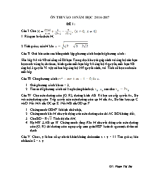 Bộ đề thi thử vào Lớp 10 THPT môn Toán - Phạm Thị Dự