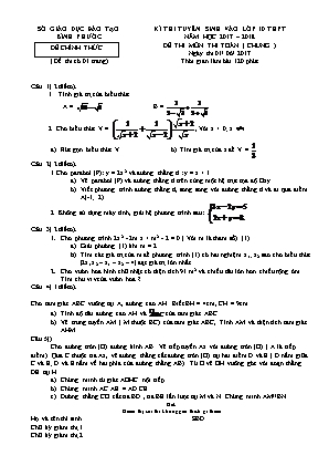 Bộ đề thi tuyển sinh Lớp 10 THPT chuyên môn Toán - Năm học 2017-2018 - Sở GD & ĐT Bình Phước
