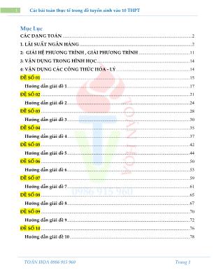 Các bài toán thực tế trong đề tuyển sinh vào 10 THPT môn Toán