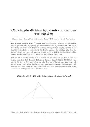 Các chuyên đề hình học dành cho các bạn THCS - Chuyên đề 2: Tứ giác toàn phần và điểm Miquel