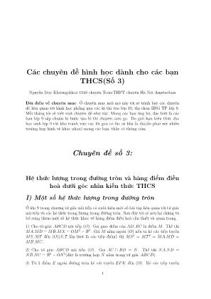 Các chuyên đề hình học dành cho các bạn THCS - Chuyên đề 3: Hệ thức lượng trong đường tròn và hàng điểm điều hòa dưới góc nhìn kiến thức THCS