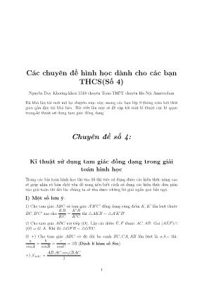 Các chuyên đề hình học dành cho các bạn THCS - Chuyên đề 4: Kỹ thuật sử dụng tam giác đồng dạng trong giải toán hình học