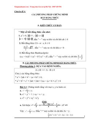 Các chuyên đề ôn thi vào Lớp 10 môn Toán - Chuyên đề 4: Chứng minh bất đẳng thức
