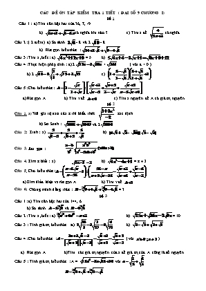 Các đề ôn tập kiểm tra 1 tiết Chương I môn Đại số Lớp 9