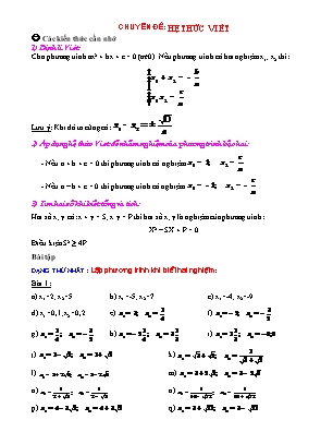 Chuyên đề Đại số Lớp 9: hệ thức Viét