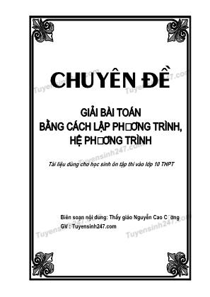 Chuyên đề: Giải bài toán bằng cách lập phương trình, hệ phương trình - Nguyễn Cao Cường