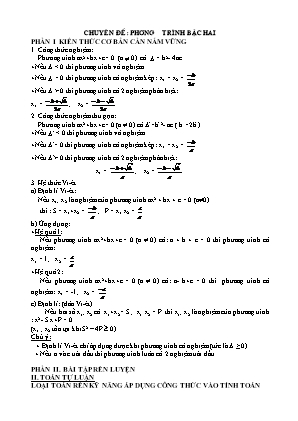 Chuyên đề luyện thi vào Lớp 10 môn Toán: Phương trình bậc hai