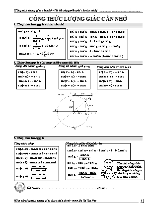 Công thức lượng giác cần nhớ