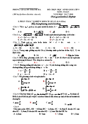 Đề chọn học sinh giỏi môn Toán Lớp 9 - Năm học 2017-2018 - Phòng giáo dục và đào tạo Thanh Ba (Có đáp án)