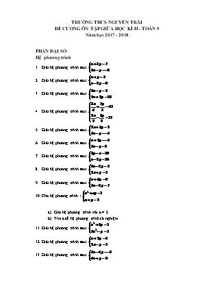 Đề cương ôn tập giữa học kì II môn Toán 9 - Năm học 2017 - 2018 - Trường THCS Nguyễn Trãi