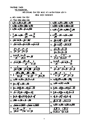 Đề cương ôn tập học kì I môn Toán Lớp 9 - Năm học 2018-2019