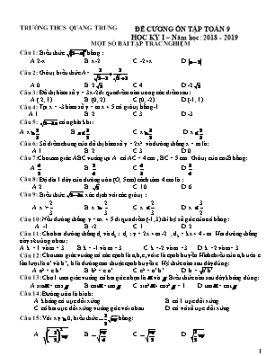 Đề cương ôn tập học kỳ I môn Toán Lớp 9 - Năm học 2018-2019 - Trường THCS Quang Trung