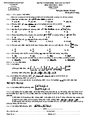 Đề dự bị thi tuyển sinh vào Lớp 10 THPT môn Toán - Năm học 2014-2015 - Sở giáo dục và đào tạo Nam Định (Có đáp án)