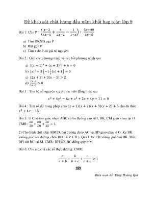 Đề khảo sát chất lượng đầu năm khối học sinh giỏi môn Toán Lớp 9 - Tăng Hoàng Quí